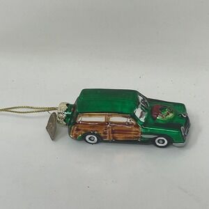 Thomas Pacconi Classics Green Woody Wagon Glass Christmas Ornament Vintage Car
